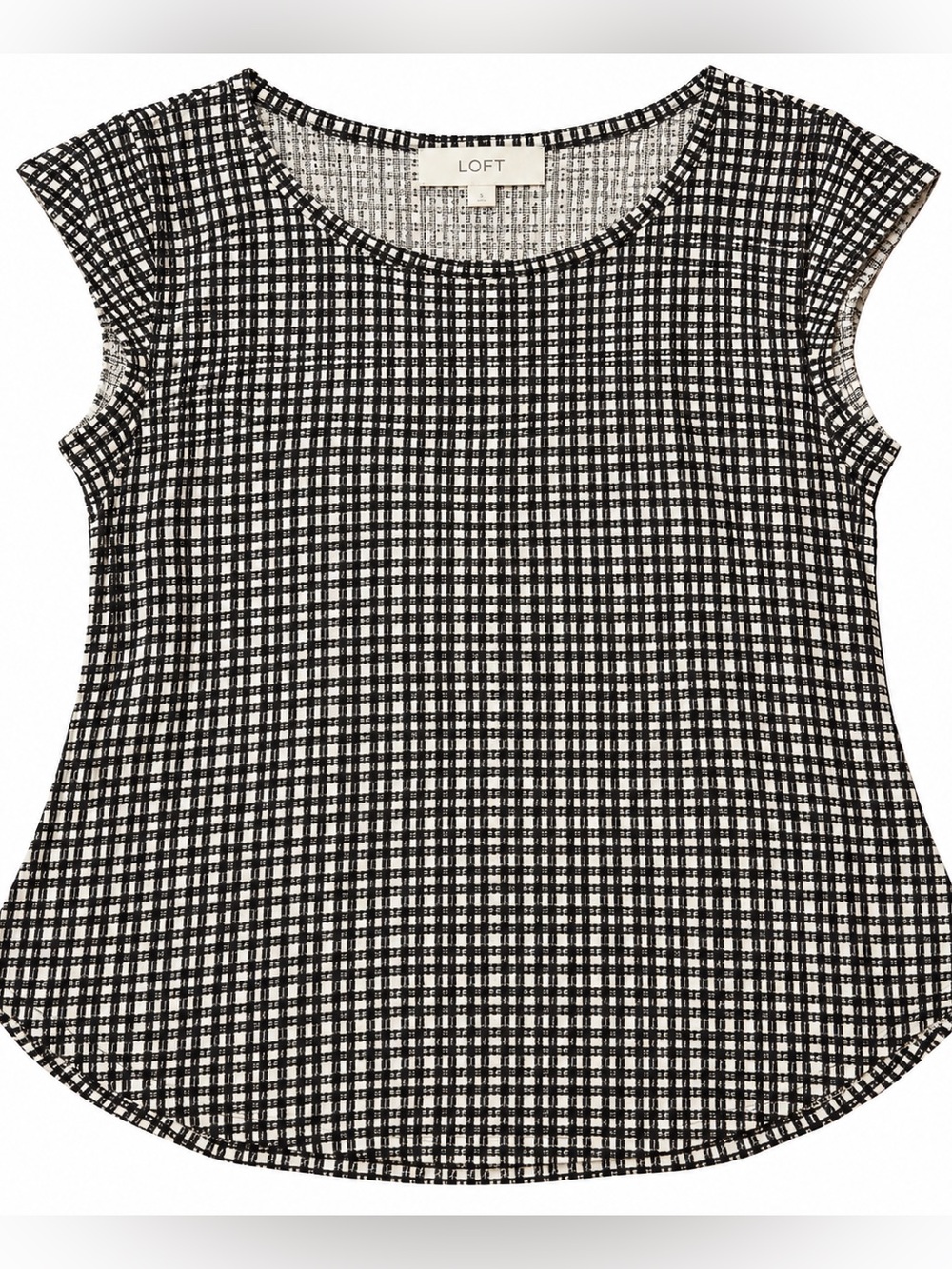 LOFT 100% linen Black & White Grid Print Short Sleeve Top